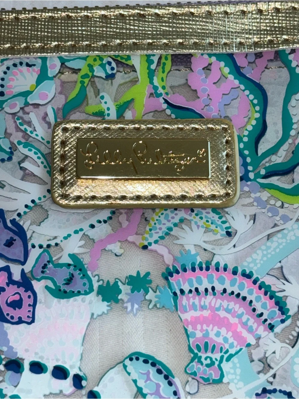 LILLY PULITZER Clear Zippered Storage Pouch Purple, Teal Sea Turtles O/S